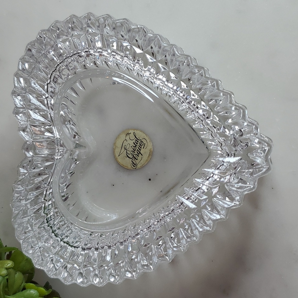 Vintage Cristal d'Arques Crystal Heart shaped trinket box